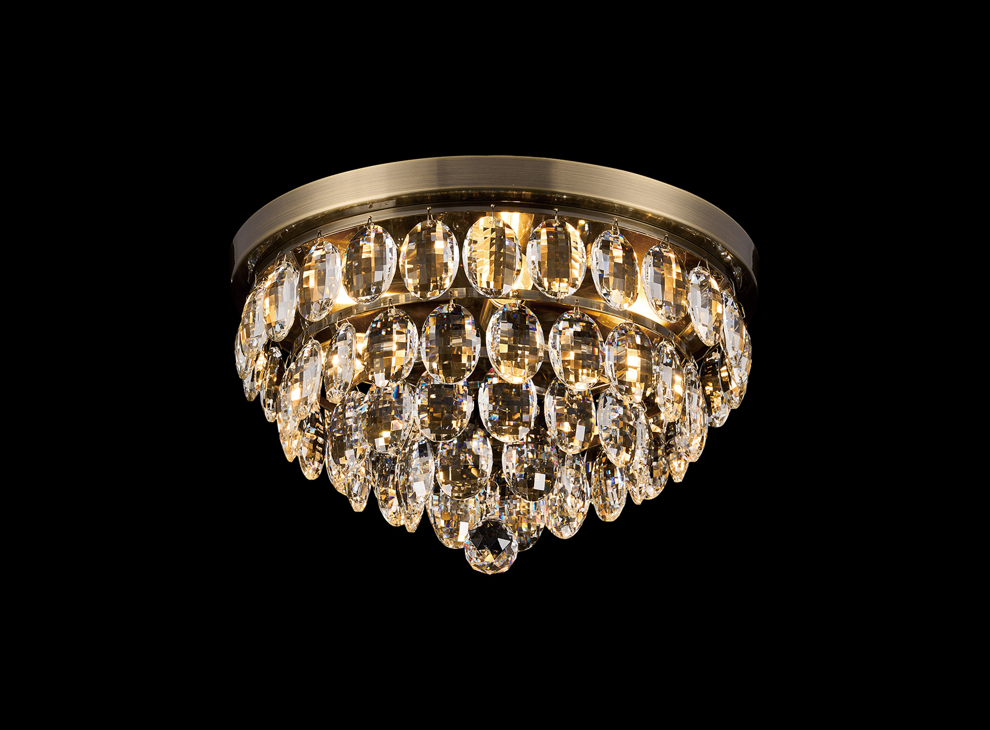 Coniston Antique Brass Crystal Ceiling Lights Diyas Flush Crystal Fittings